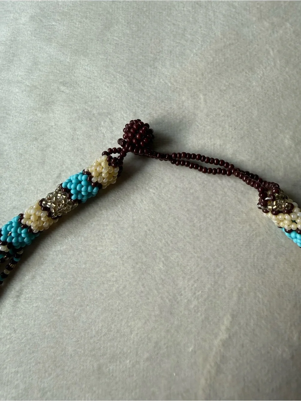 Turquoise, Cream & Brown Twisted Seed Bead Necklace